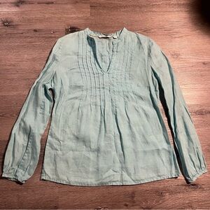 Boden Light Blue 100% Linen Pintuck Jersey Top Blouse Shirt Beach Preppy Size 6